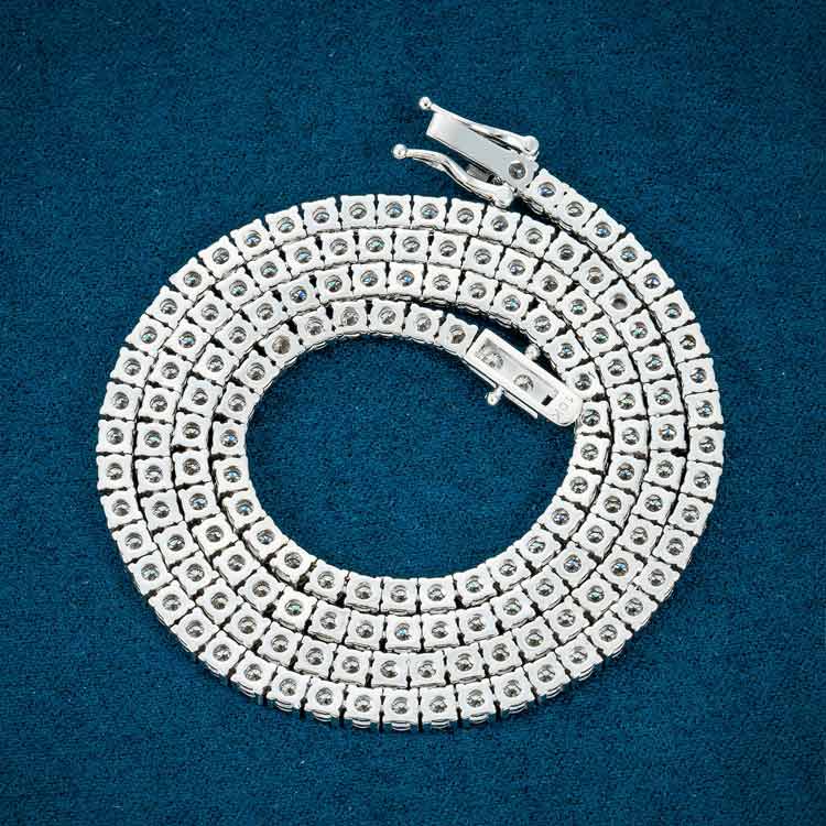 925 Sterling Silver 3MM Round Cut VVS Moissanite Tennis Chain Necklace