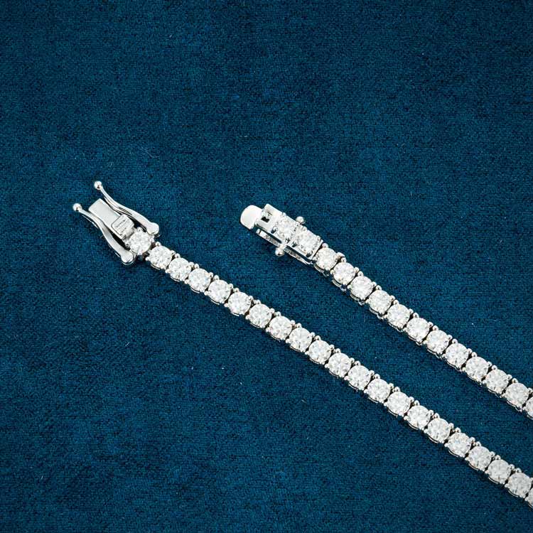 925 Sterling Silver 3MM Round Cut VVS Moissanite Tennis Chain Necklace