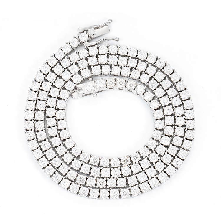 925 Sterling Silver 3MM Round Cut VVS Moissanite Tennis Chain Necklace