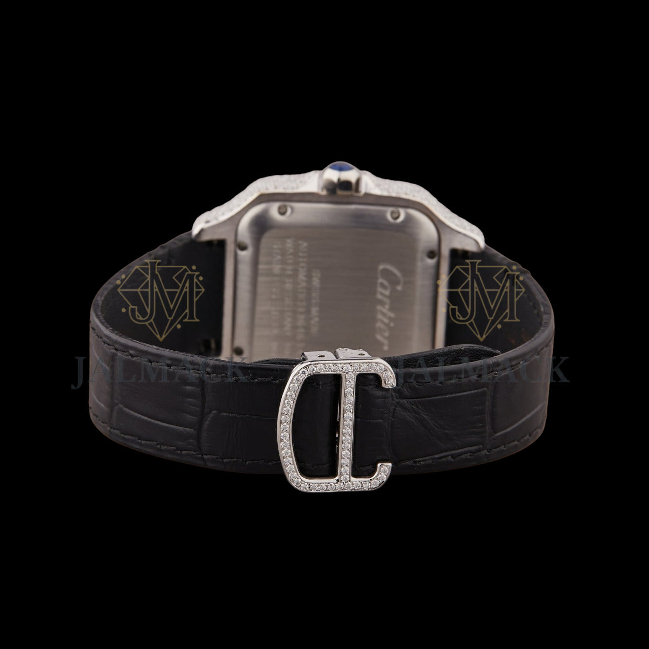Gold Dial Roman Letter Round-Cut Moissanite Leather Watch