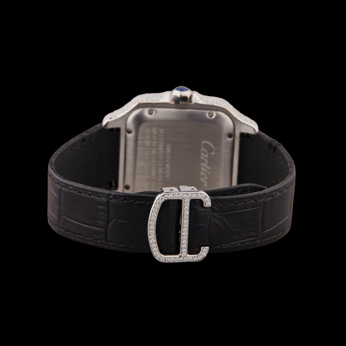 Gold Dial Roman Letter Round-Cut Moissanite Leather Watch