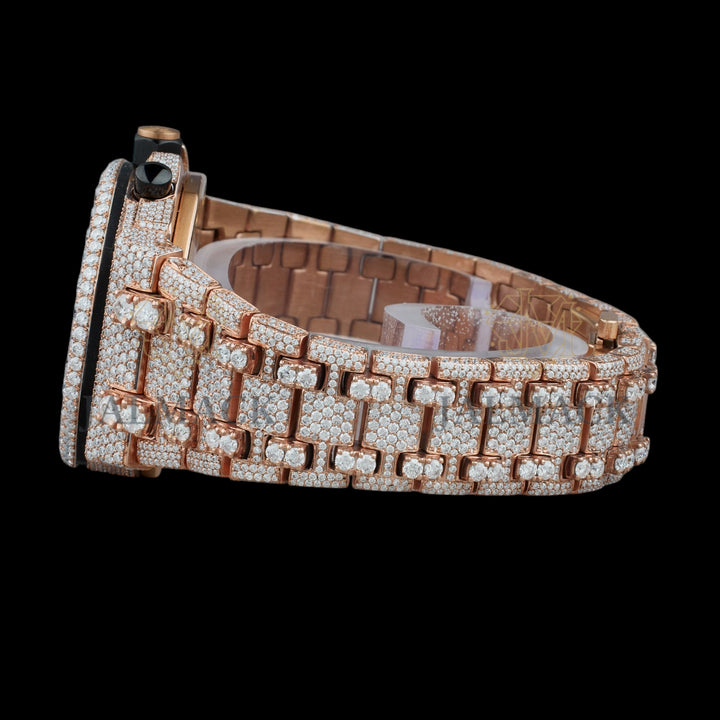 Rose Gold Dial Arabic Numeral Round-Cut Moissanite Chronograph Watch