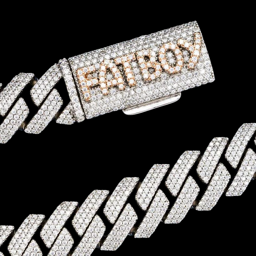 15MM Pave Cuban Link VVS1 D Color Moissanite Chain 925 Sterling Silver