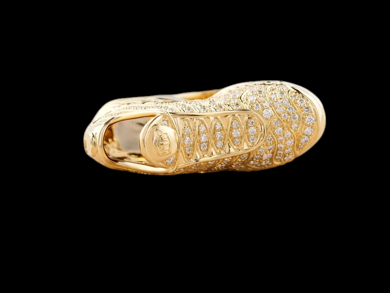 VVS1 Moissanite Hip Hop Shoes Ring - 10k Yellow Gold Plated Luxury Ring, 925 Sterling Silver Men Ring, Birthday Gift for Him
