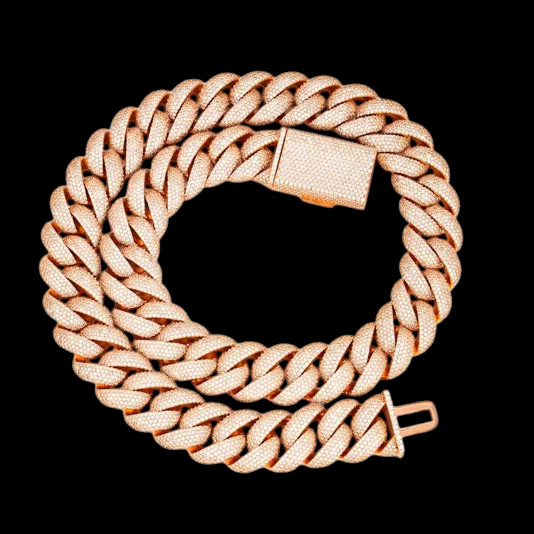 925 Sterling Silver Rose Gold Cuban Link Chain Hip Hop Jewelry