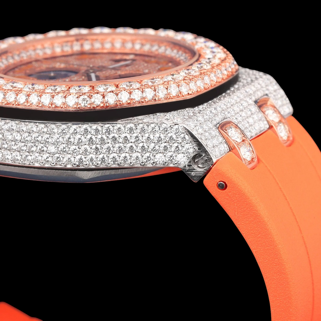 Luxury Orange Chronograph Moissanite Watch VVS1 D Color
