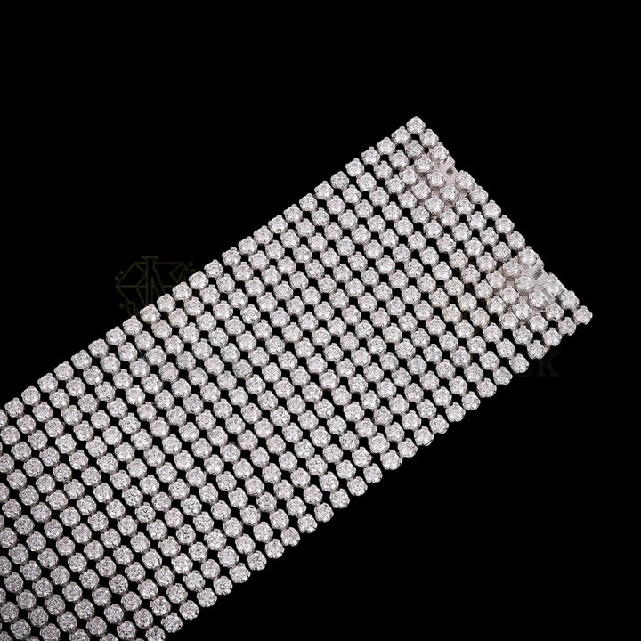 Wide Multi-Row Moissanite Cuff Bracelet VVS1 D Color Silver