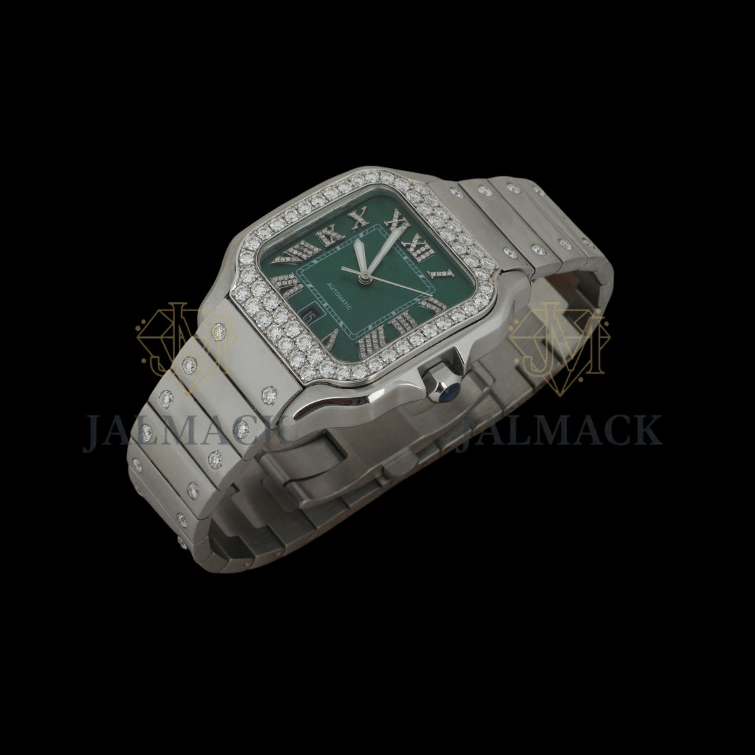 Green Dial Roman Letter Round-Cut Moissanite Watch