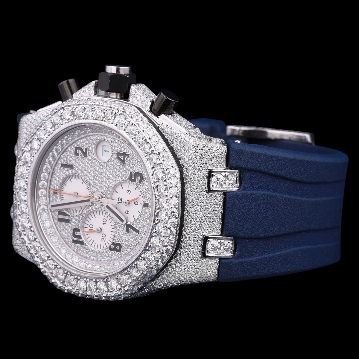 Blue VVS1 D Color Moissanite Chronograph Automatic Watch