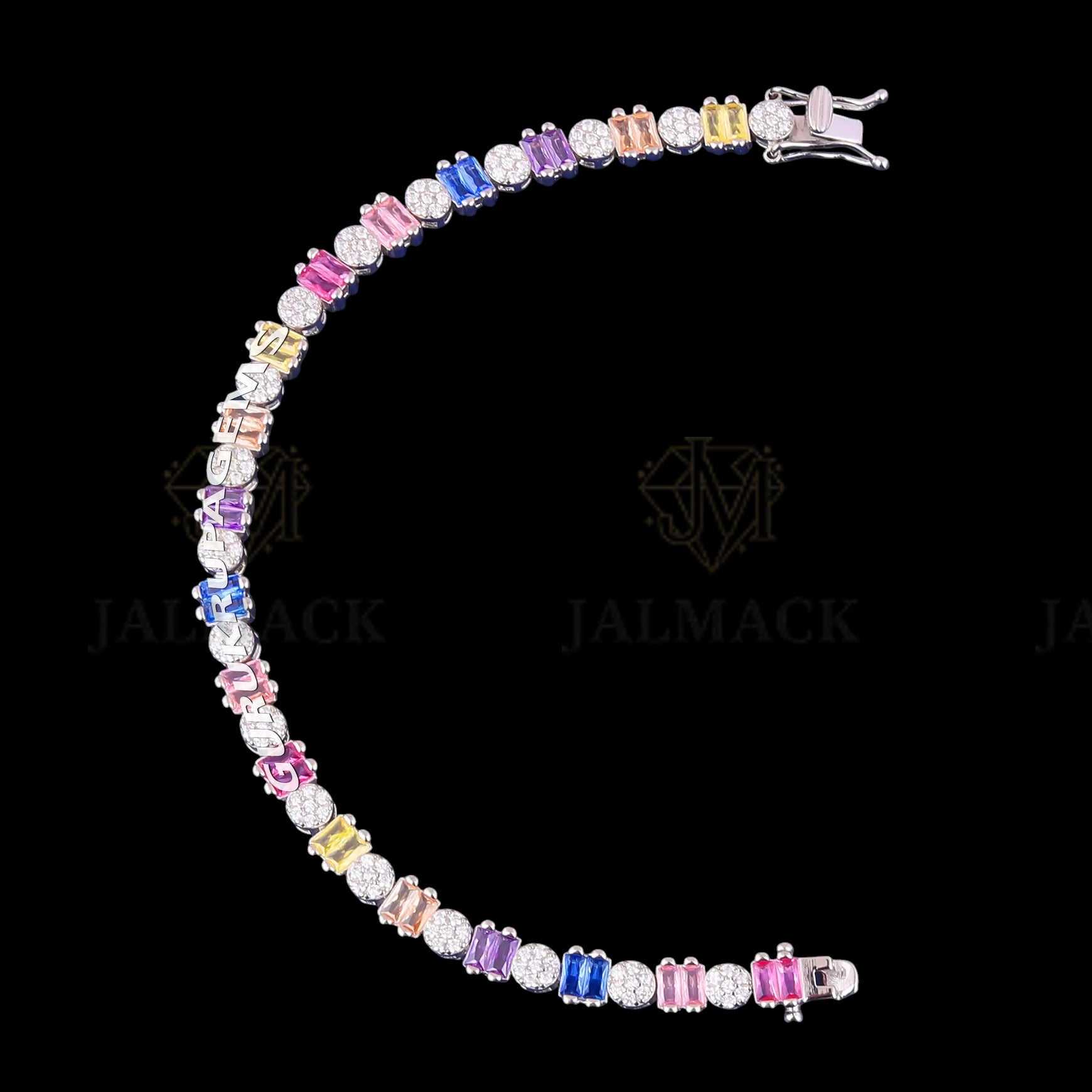 Rainbow Emerald Cut Sapphire Moissanite Tennis Bracelet 925 Silver
