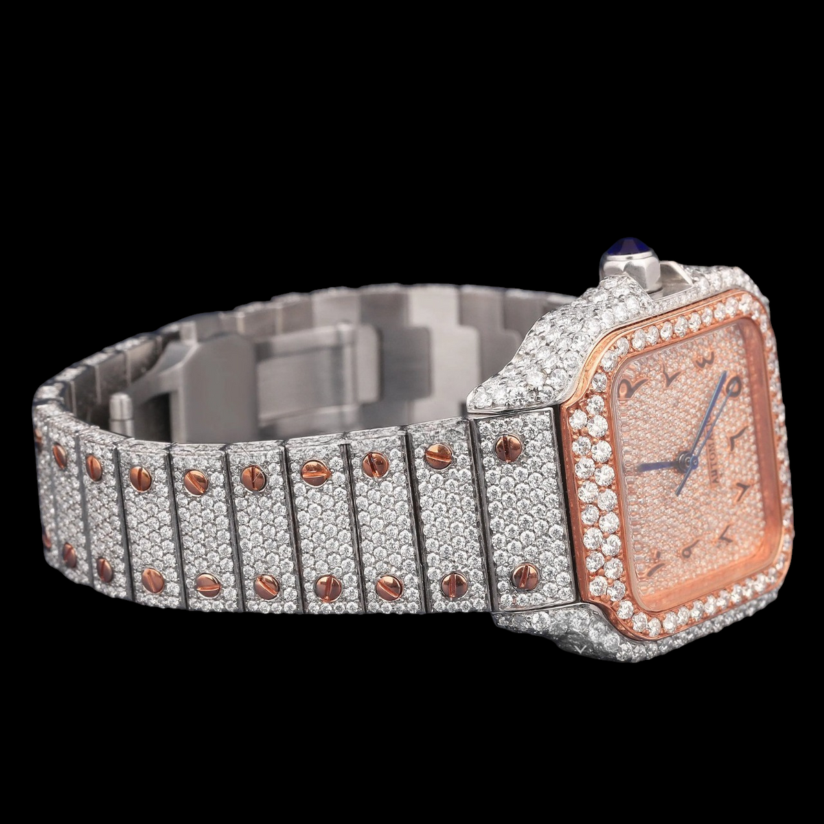Luxury Two-Tone Arabic Letter Moissanite Automatic Watch VVS1 D Color Fully Iced Out