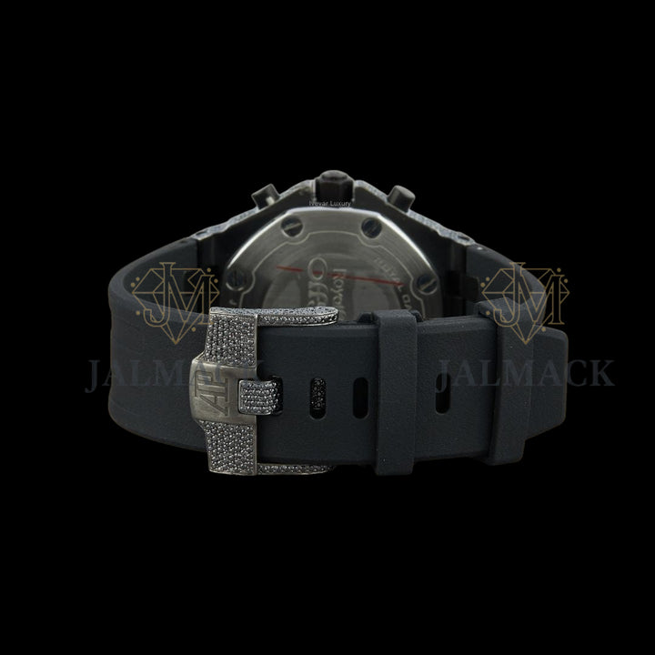 Black Half Iced Moissanite Chronograph Watch with Black Strap