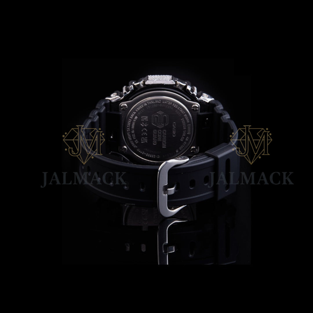 Black Dial Baton Marker Round-Cut Moissanite Analog-Digital Watch