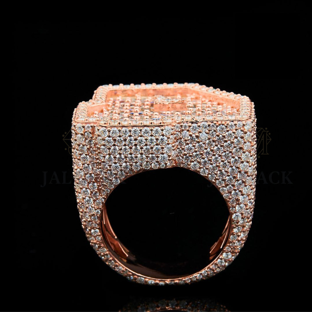 Rose Gold Baguette Number 4 Moissanite Statement Ring