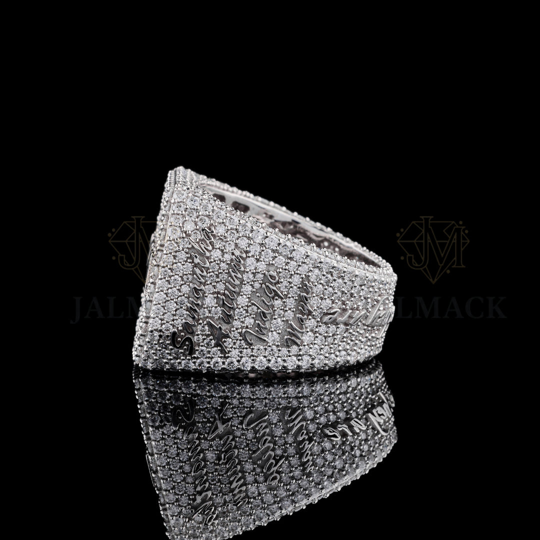 Custom Name Fully Iced-Out Moissanite Signet Ring