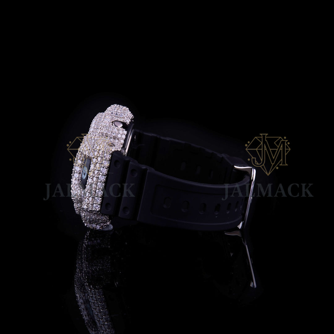 Grey LCD Digital Letter Round-Cut Moissanite Black Strap Watch
