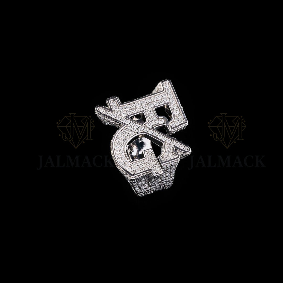 Custom Three-Letter Moissanite Monogram Ring Fully Iced Out