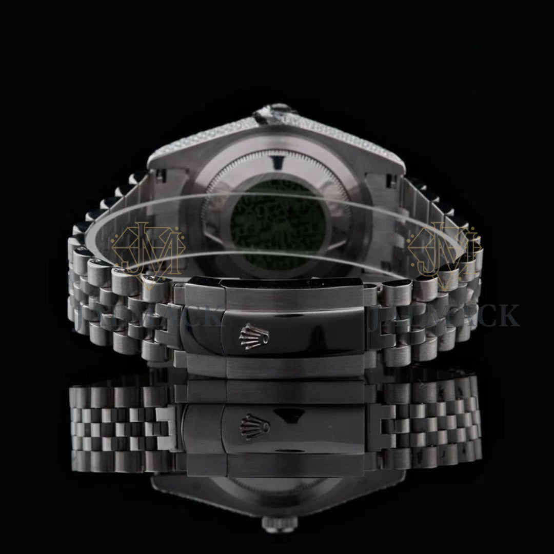 Silver Diamond Marker Round-Cut Moissanite Automatic Watch