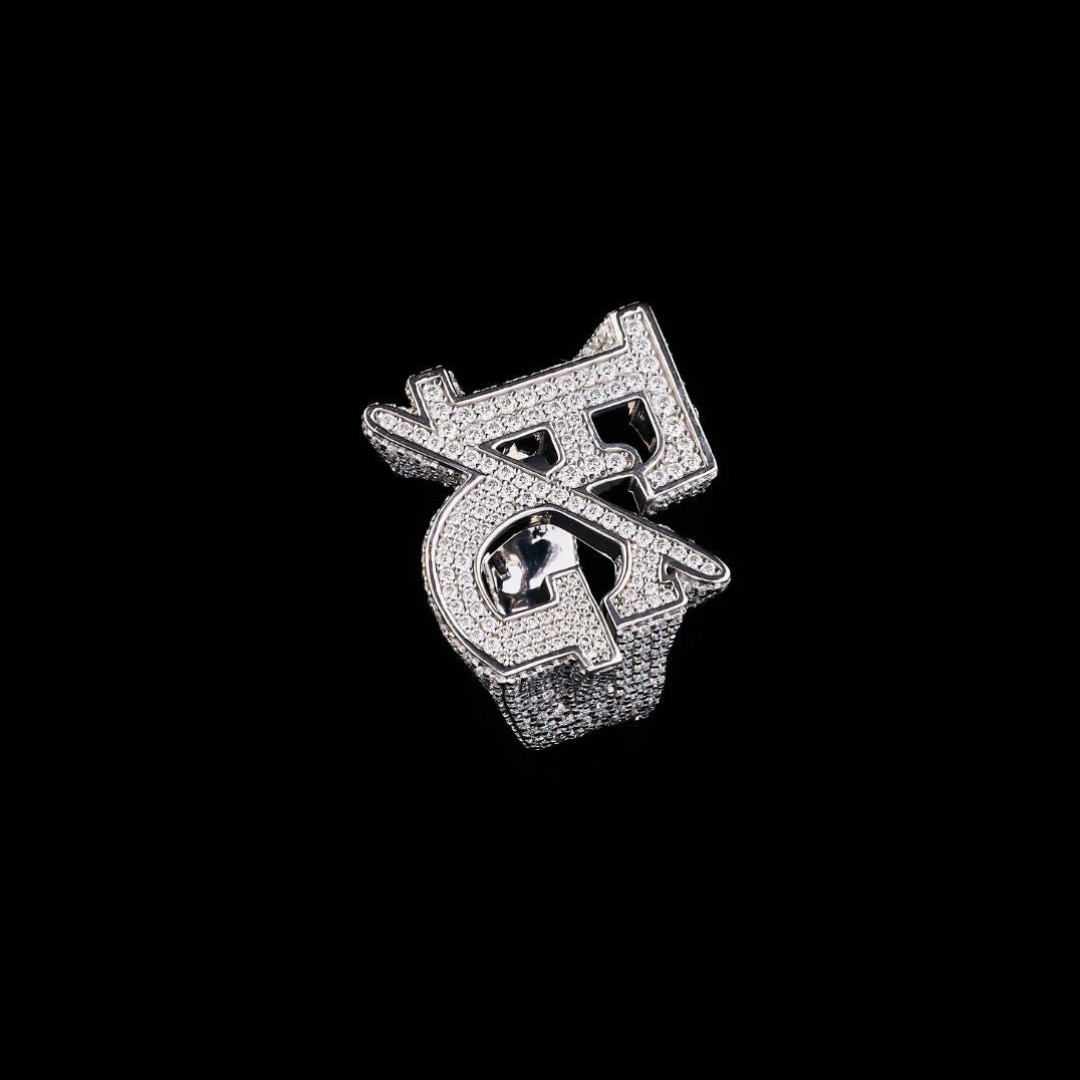 Custom Three-Letter Moissanite Monogram Ring Fully Iced Out