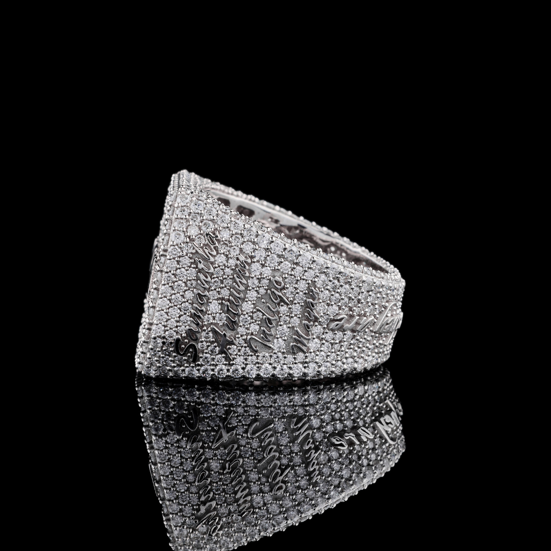 Custom Name Fully Iced-Out Moissanite Signet Ring