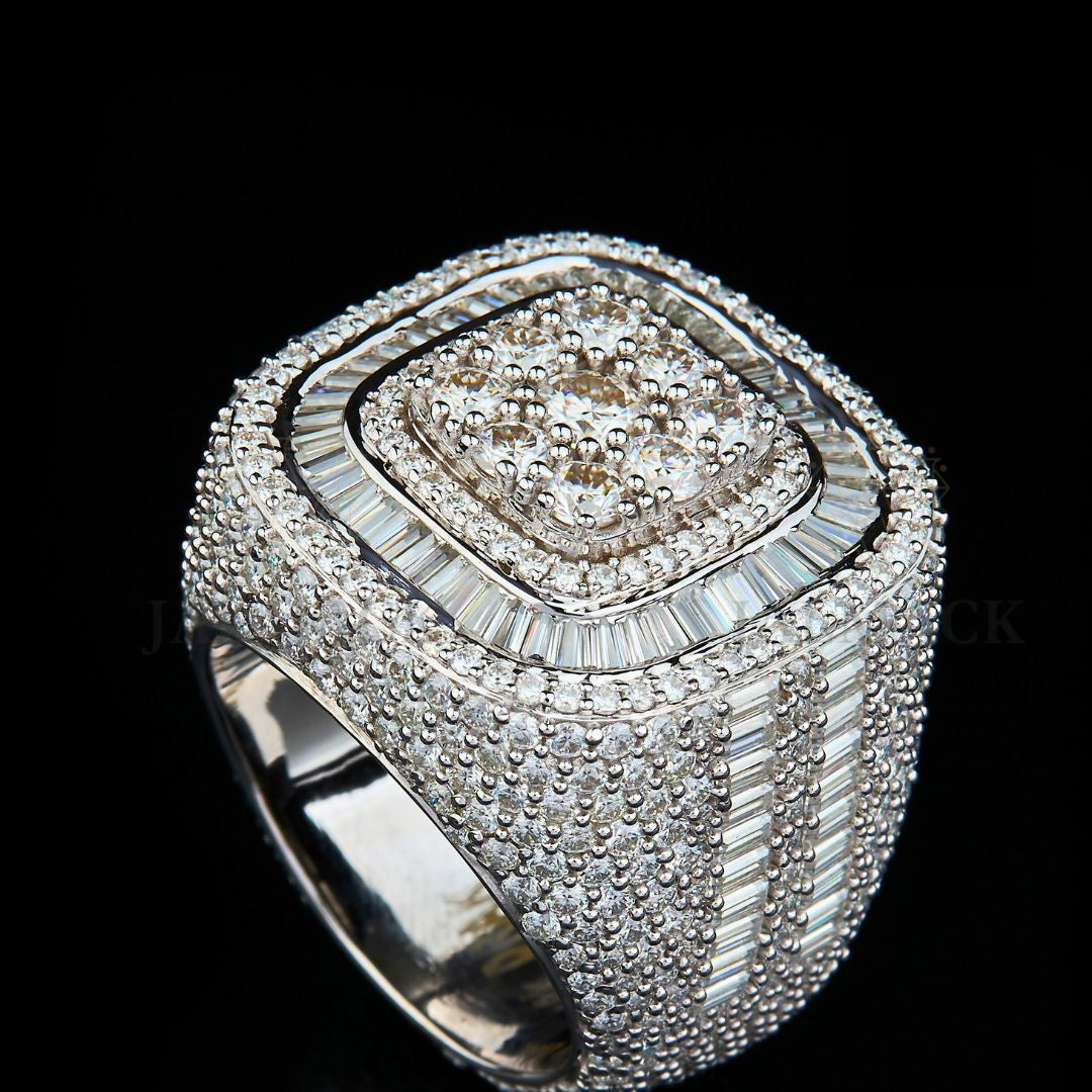 Cushion Baguette Halo Moissanite Statement Ring