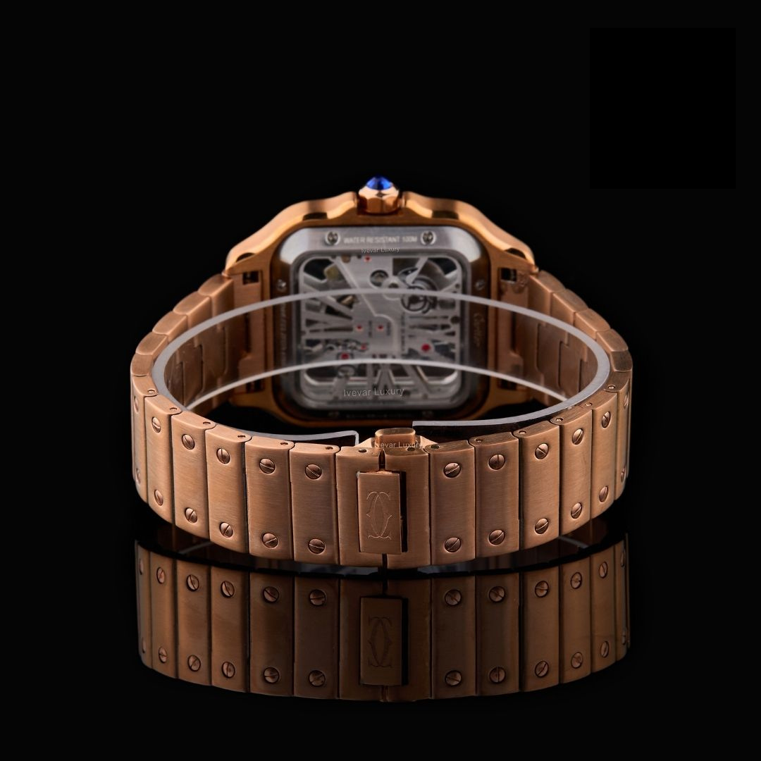 Rose Gold Skeleton Roman Round-Cut Moissanite Automatic Watch