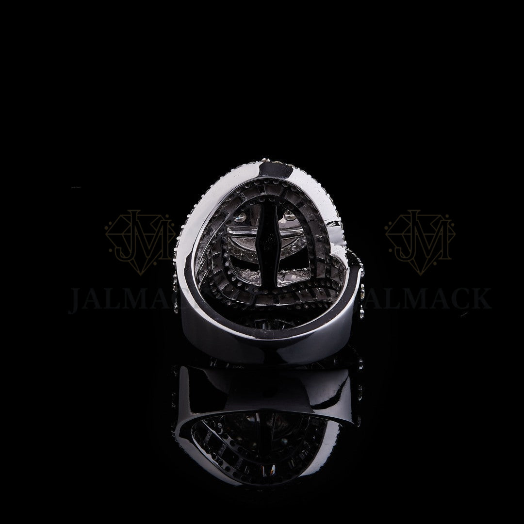 Round Moissanite Baguette Halo Men’s Statement Ring