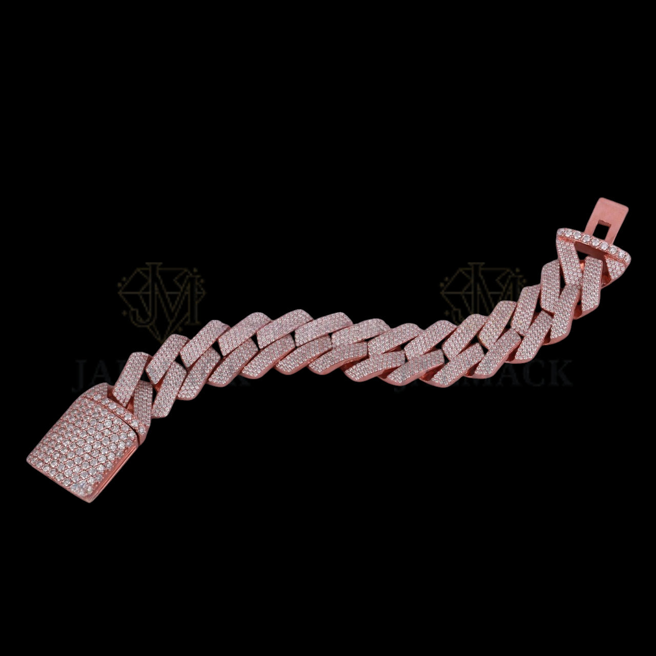 Rose Gold Flat-Link Moissanite Cuban Bracelet VVS1 Fully Iced Out