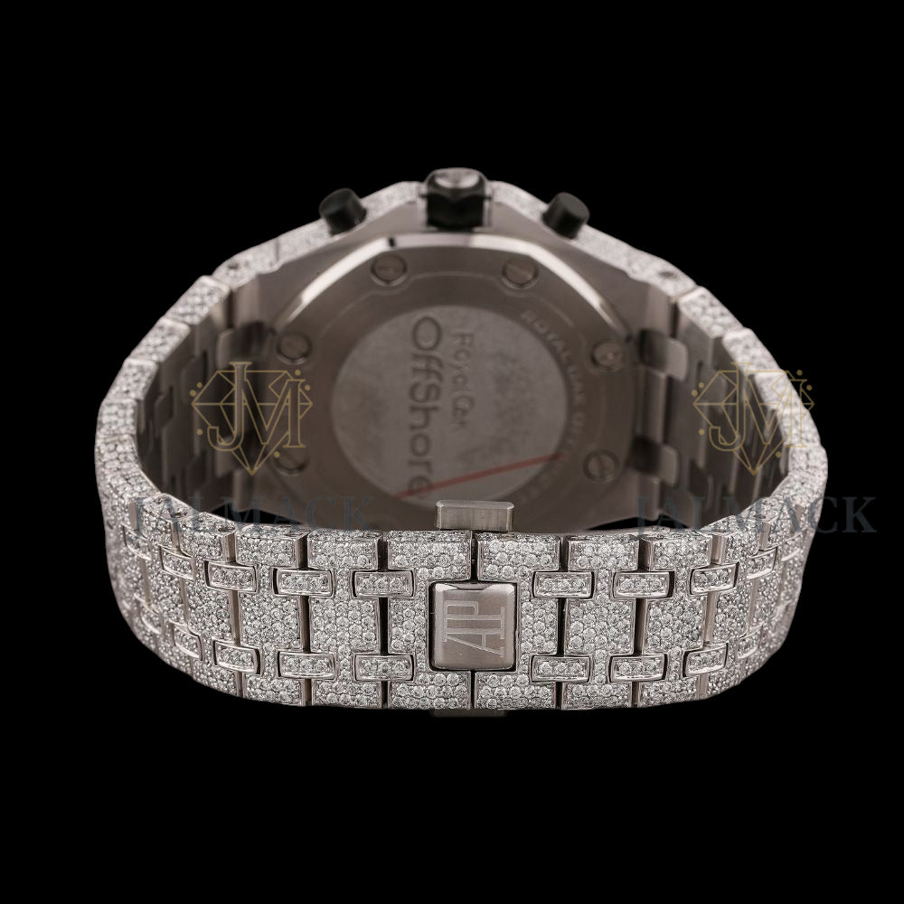 Silver Dial Arabic Numeral Round-Cut Moissanite Chronograph Watch