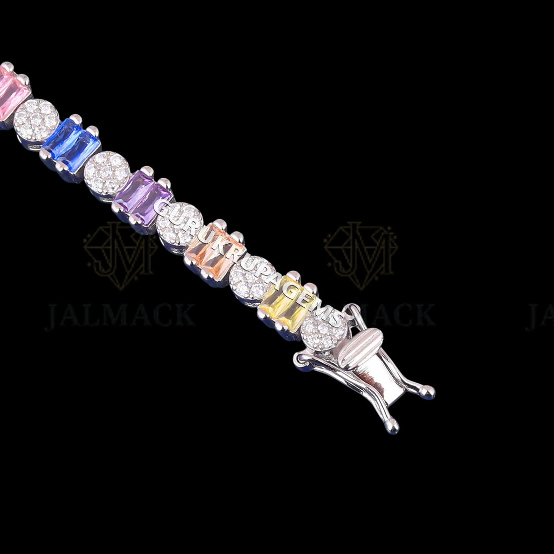 Rainbow Emerald Cut Sapphire Moissanite Tennis Bracelet 925 Silver