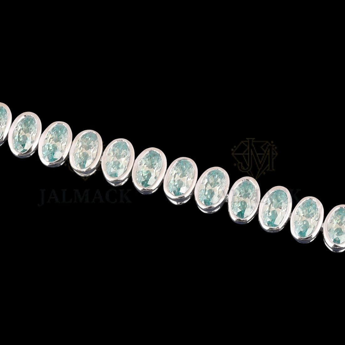 Light Blue Oval Cut Moissanite Bezel Tennis Bracelet 925 Silver
