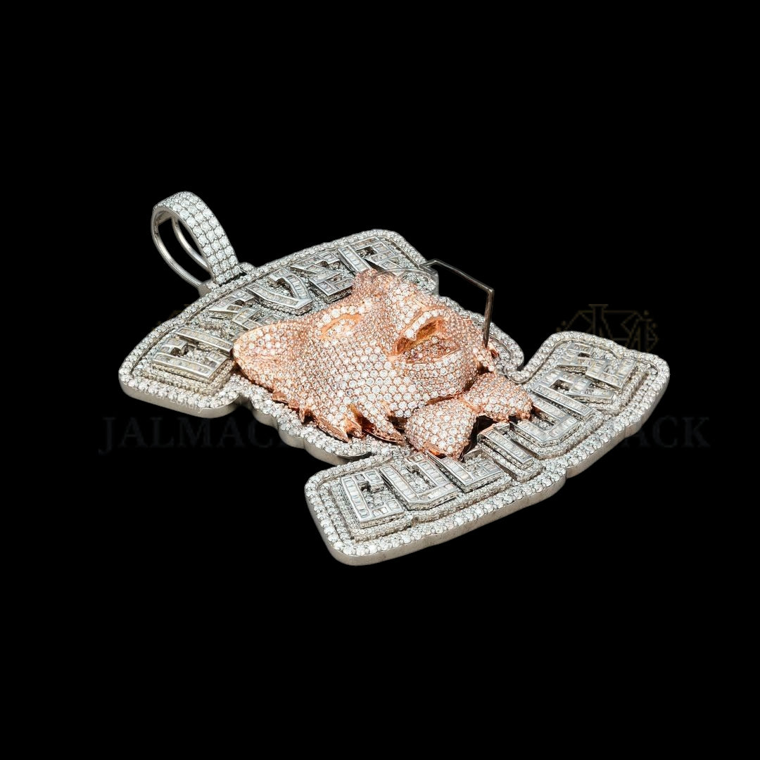 Two-Tone Bulldog Moissanite Logo Pendant VVS1 D Color Fully Iced Out