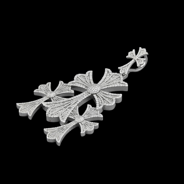 Triple Gothic Cross Moissanite Pendant VVS1 D Color Fully Iced Out