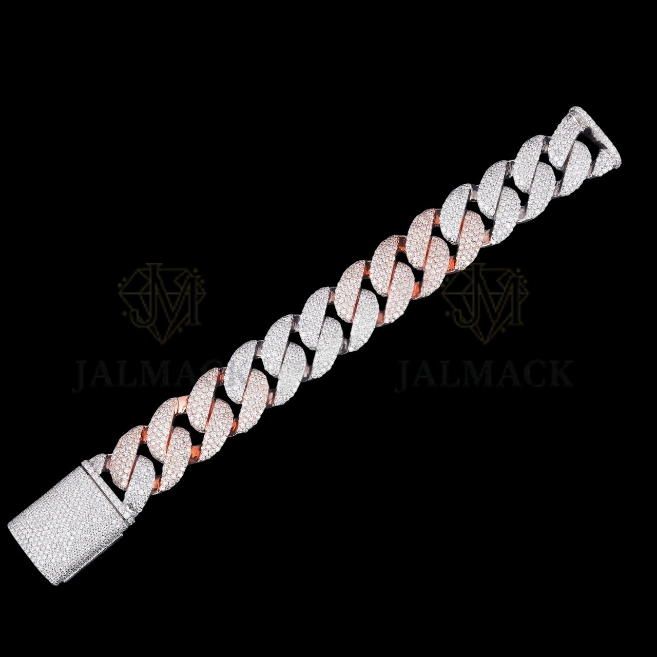 Two-Tone Rose Gold Silver Moissanite Miami Cuban Bracelet Fully Iced Out