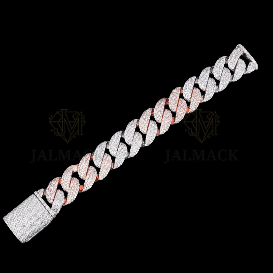 Two-Tone Rose Gold Silver Moissanite Miami Cuban Bracelet Fully Iced Out
