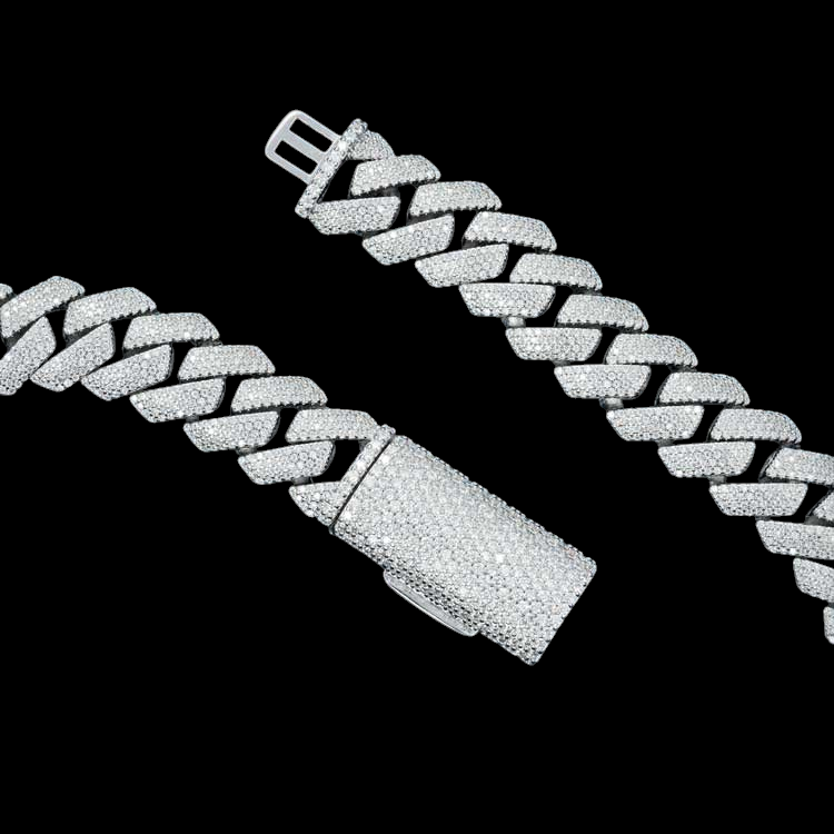 15MM Fully Iced Pave Cuban Link VVS1 D Color Moissanite Chain 925 Sterling Silver