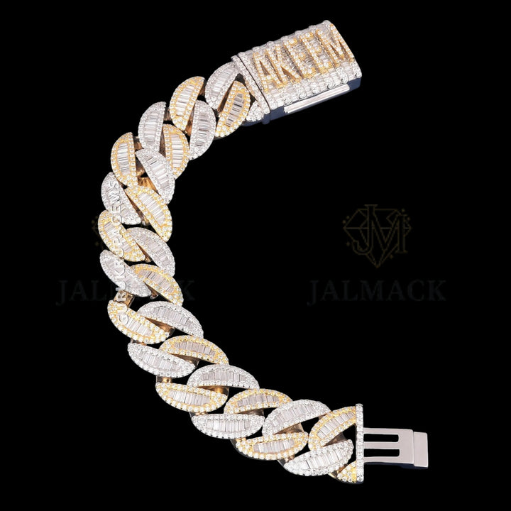 Two-Tone Baguette Moissanite Cuban Bracelet VVS1 Fully Iced Out