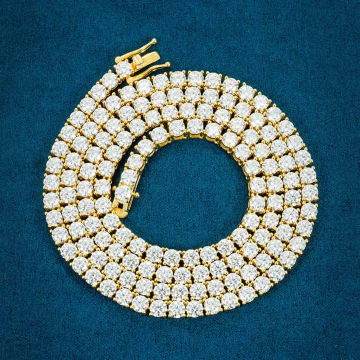 4MM Round Cut VVS Moissanite Tennis Chain Yellow Gold Plated 925 Sterling Silver