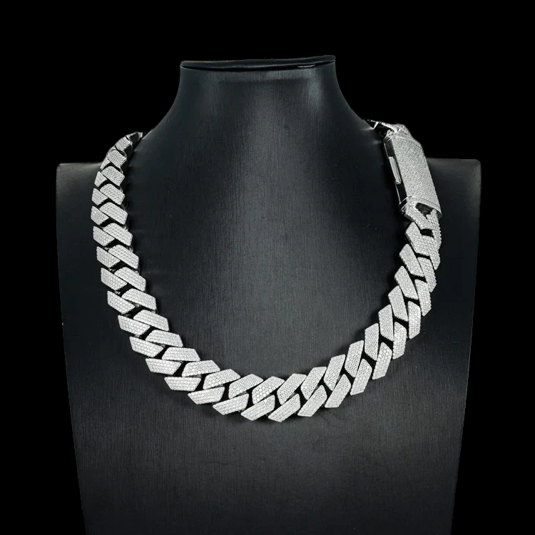 20MM Fully Iced Pave Cuban Link VVS1 D Color Moissanite Chain 925 Sterling Silver