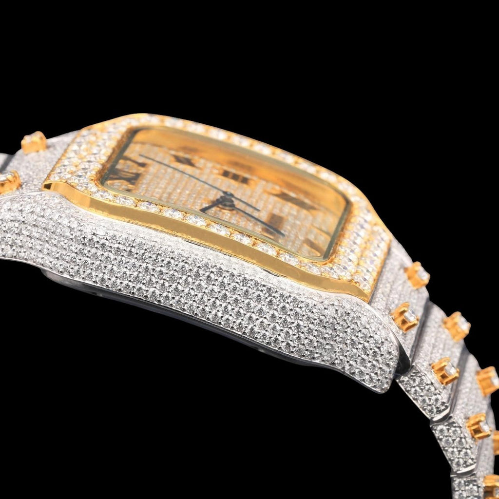 Luxury Two-Tone Roman Moissanite Automatic Date Watch VVS1 D Color Fully Iced Out