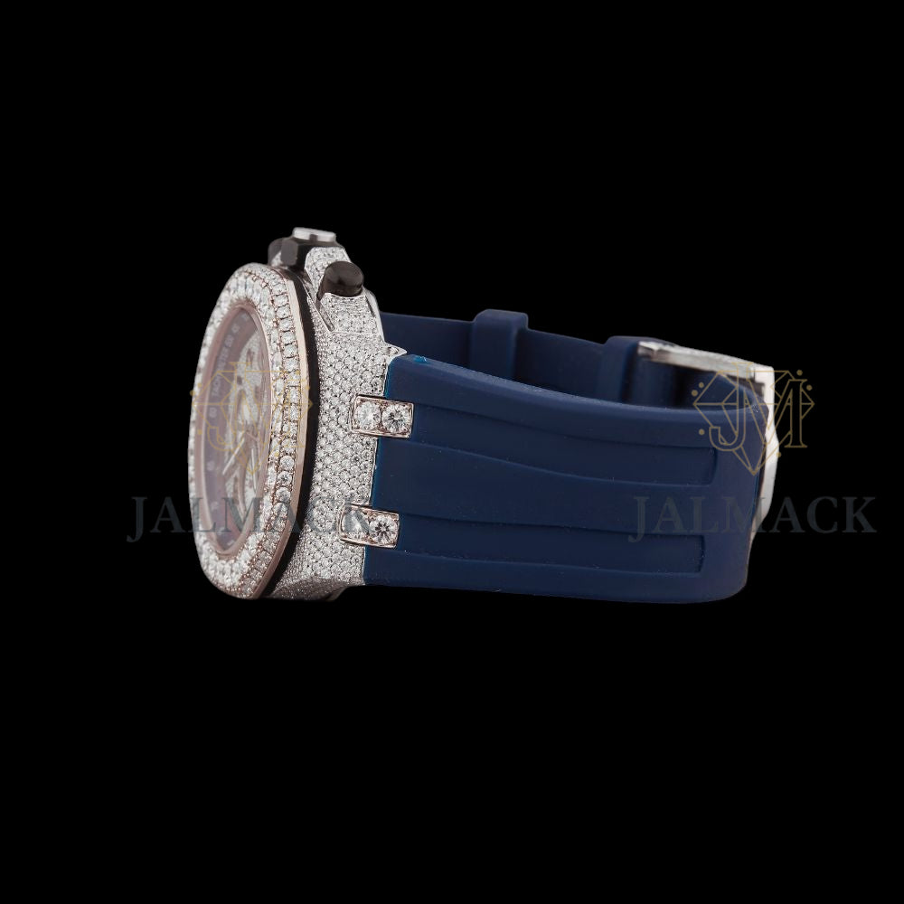 Silver Dial Arabic Numeral Round-Cut Moissanite Chronograph Watch