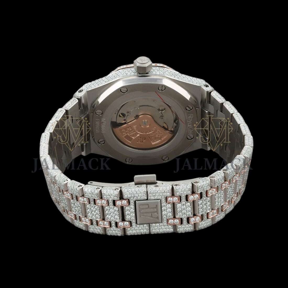 Rose Gold Dial Baton Letter Round-Cut Moissanite Watch