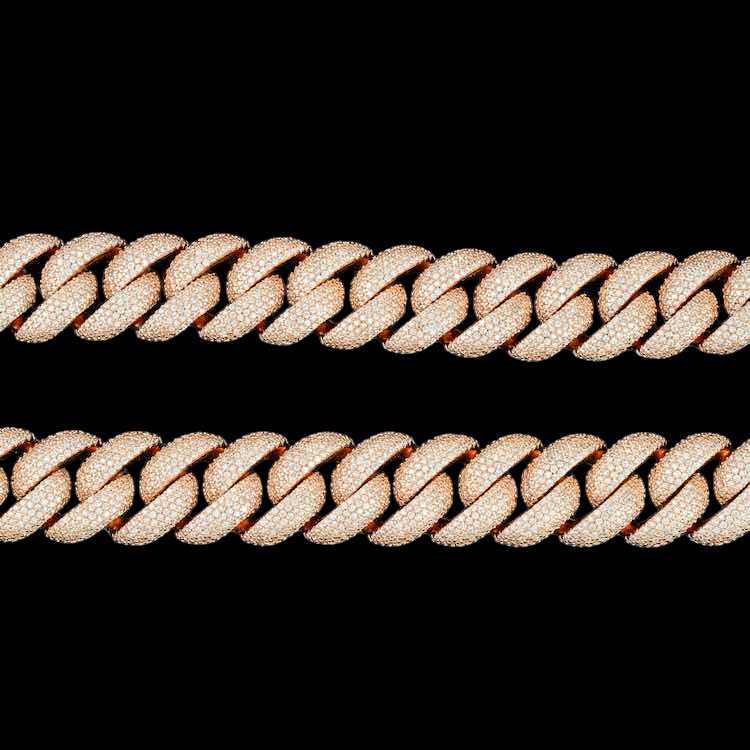 925 Sterling Silver Rose Gold Cuban Link Chain Hip Hop Jewelry
