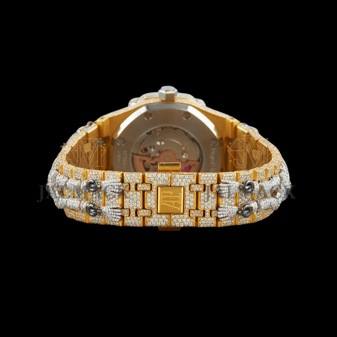 Gold Dial Monogram Letter Round-Cut Elephant Moissanite Watch