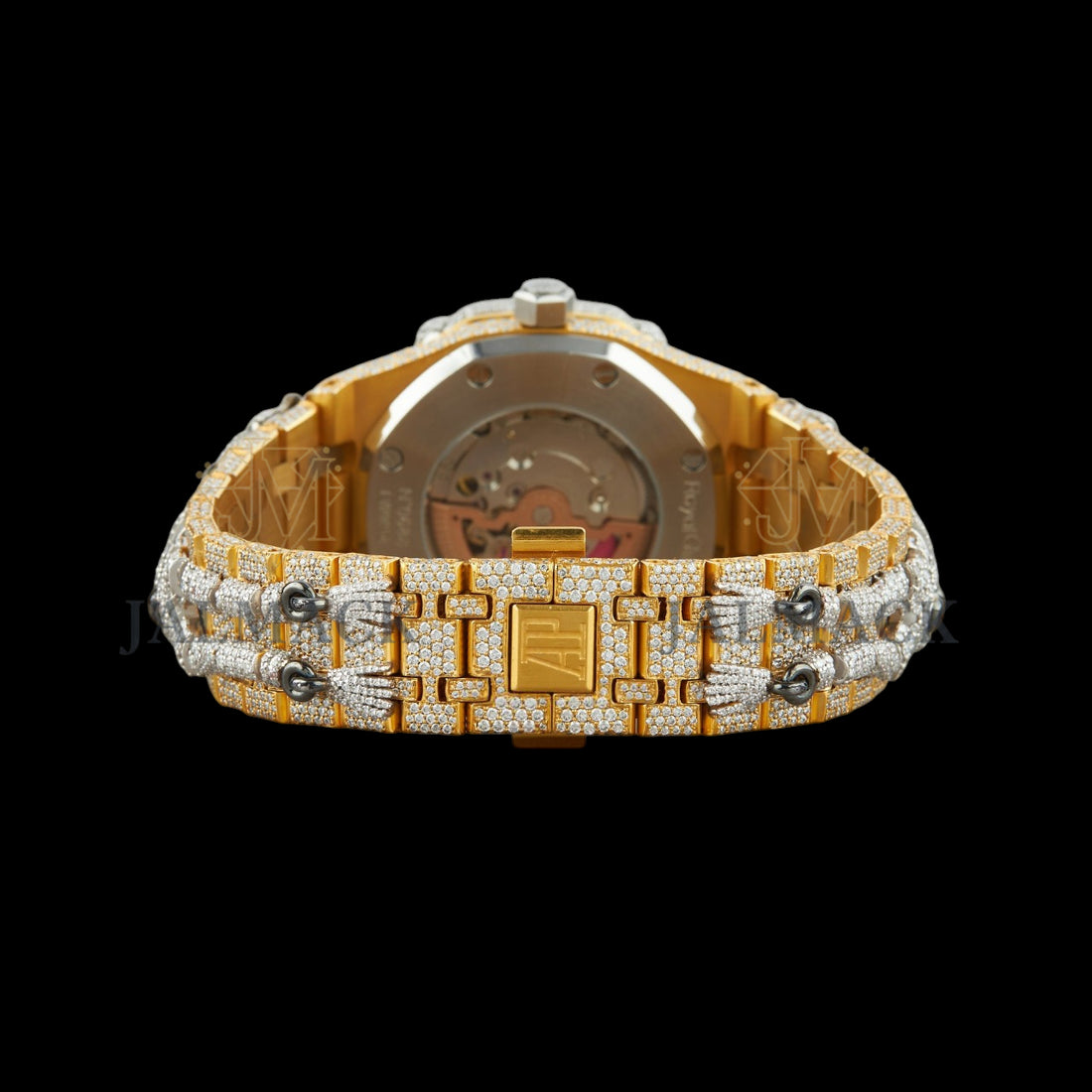 Gold Dial Monogram Letter Round-Cut Elephant Moissanite Watch