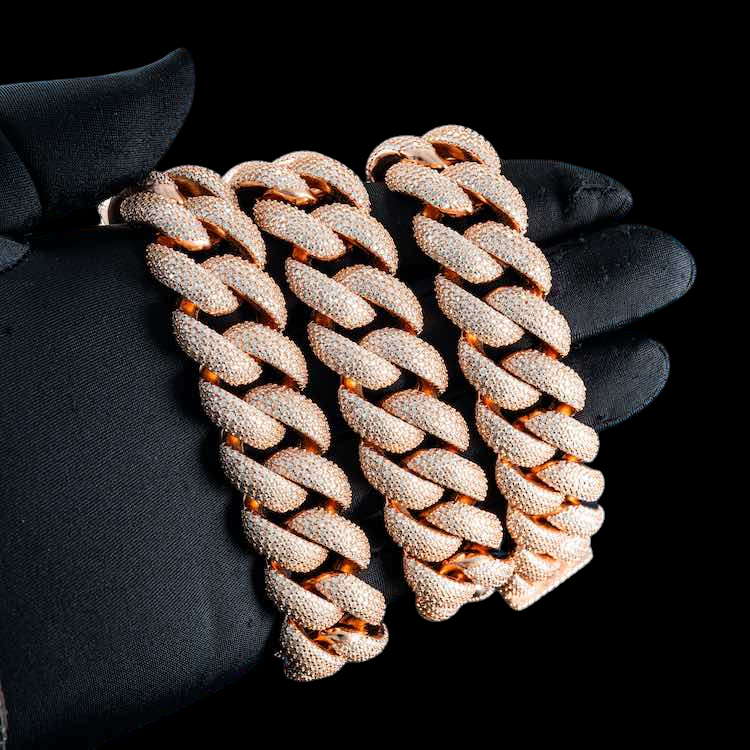 925 Sterling Silver Rose Gold Cuban Link Chain Hip Hop Jewelry