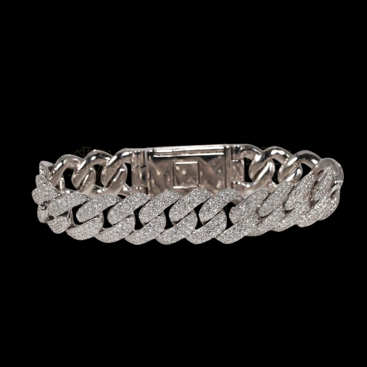 Silver Slim Moissanite Miami Cuban Bracelet VVS1 Fully Iced Out