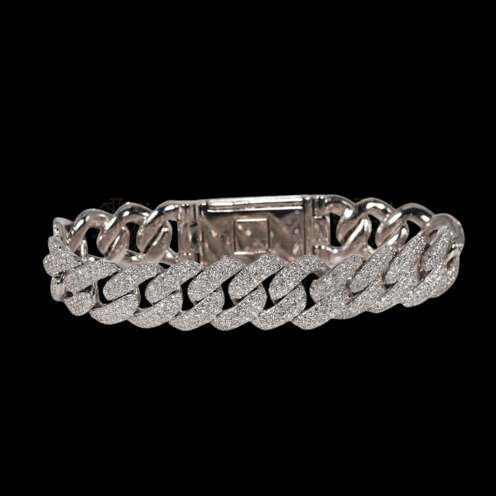 Silver Slim Moissanite Miami Cuban Bracelet VVS1 Fully Iced Out