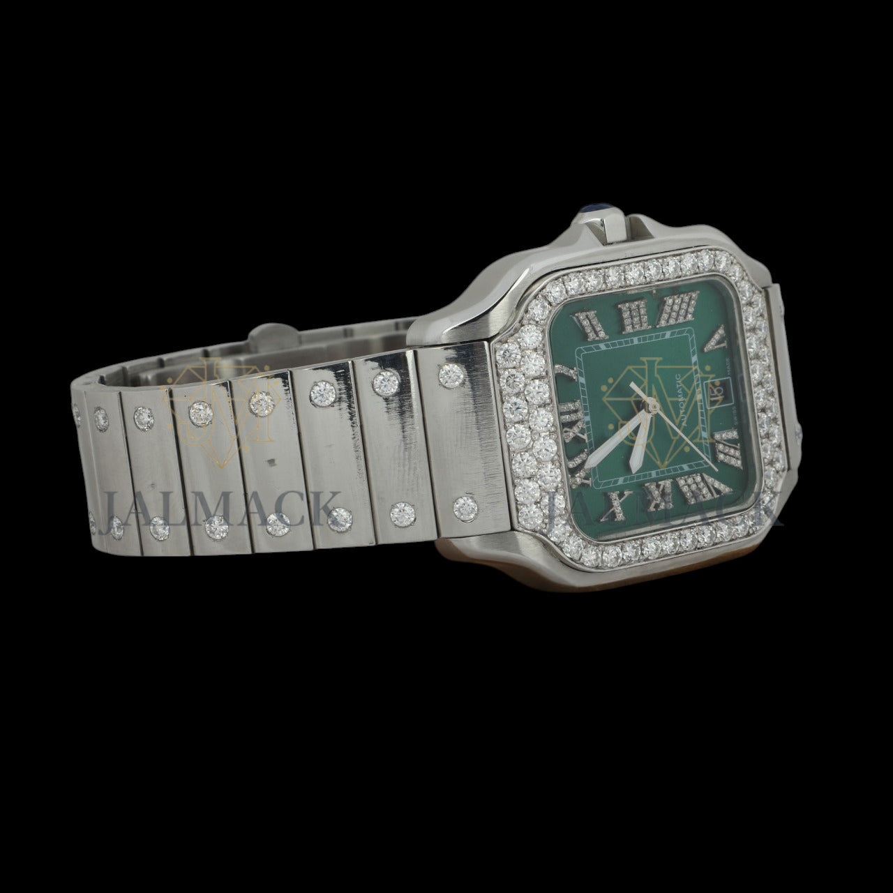 Green Dial Roman Letter Round-Cut Moissanite Watch