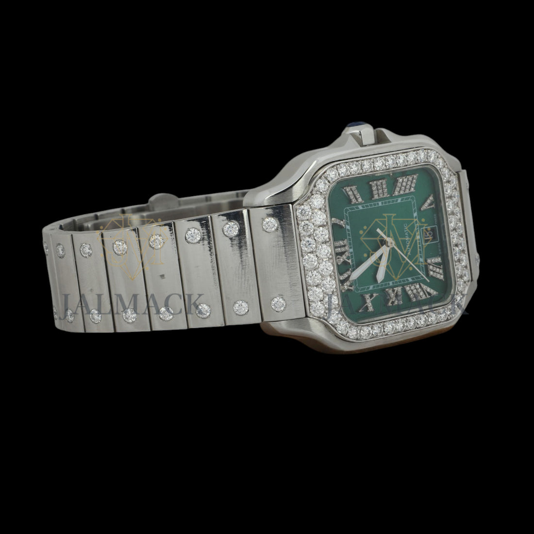 Green Dial Roman Letter Round-Cut Moissanite Watch